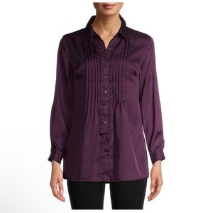 WHITE STAG Tunic Top Size XL 16-18 Womens Pleated Front Roll Up Long Sleeve NWOT